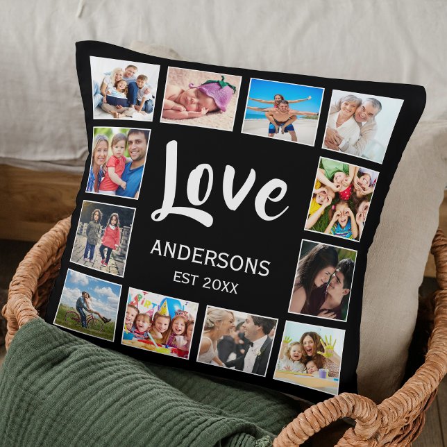Custom Family Photo Collage Personalised Black Cushion (Creator Uploaded)