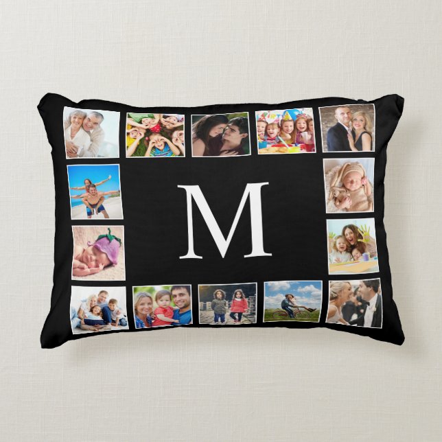 Custom Family Photo Collage Personalised Black Decorative Cushion (Front)