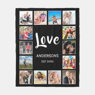 Custom Family Photo Collage Personalised Black Fleece Blanket