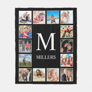Custom Family Photo Collage Personalised Black Fleece Blanket