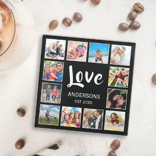 Custom Family Photo Collage Personalised Black Glass Coaster