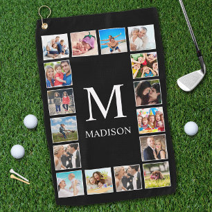 Custom Family Photo Collage Personalised Black Golf Towel