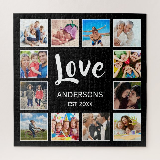 Custom Family Photo Collage Personalised Black Jigsaw Puzzle (Vertical)