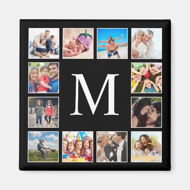  Custom Family Photo Collage Personalised Black Magnet (Front)