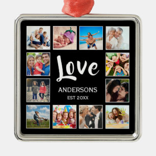 Custom Family Photo Collage Personalised Black Metal Tree Decoration