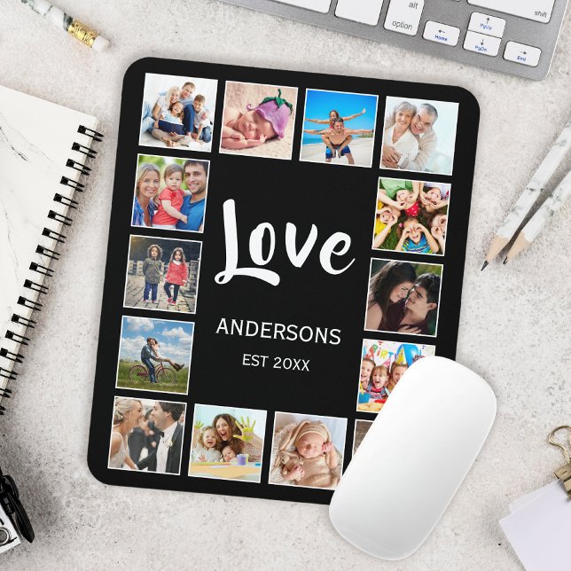 Custom Family Photo Collage Personalised Black Mouse Mat (Creator Uploaded)