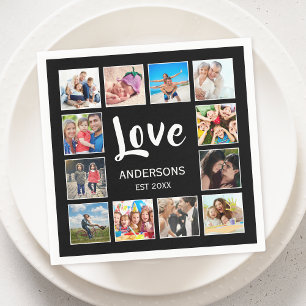 Custom Family Photo Collage Personalised Black Napkin