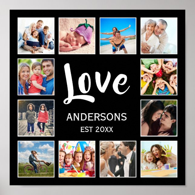 Custom Family Photo Collage Personalised Black Poster (Front)