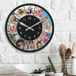 Custom Family Photo Collage Personalised Black Round Clock<br><div class="desc">Create your own personalised 12 photo collage,  wall clock with your custom images on a simple modern black background. Add your favourite photos,  designs or artworks to create something really unique.</div>