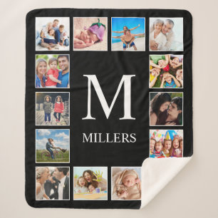 Custom Family Photo Collage Personalised Black Sherpa Blanket
