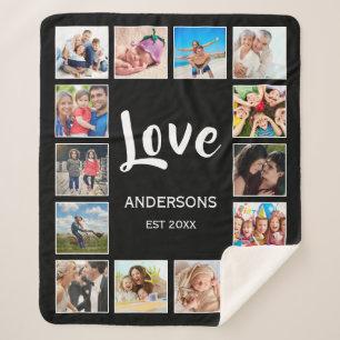 Custom Family Photo Collage Personalised Black Sherpa Blanket