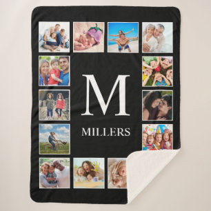 Custom Family Photo Collage Personalised Black Sherpa Blanket