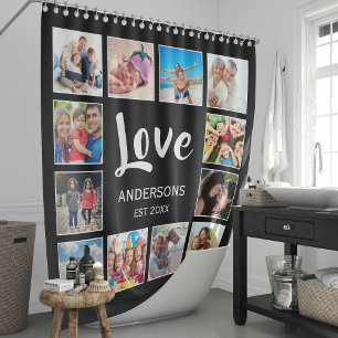 Custom Family Photo Collage Personalised Black Shower Curtain