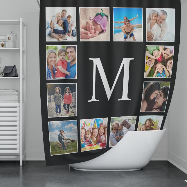 Custom Family Photo Collage Personalised Black Shower Curtain (Creator Uploaded)