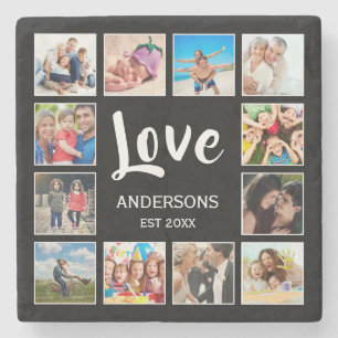Custom Family Photo Collage Personalised Black Stone Coaster