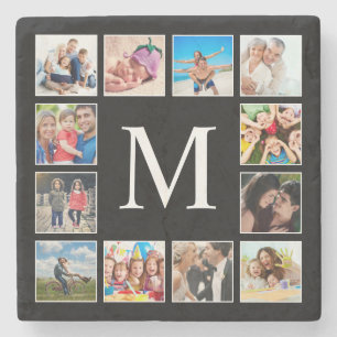 Custom Family Photo Collage Personalised Black Stone Coaster