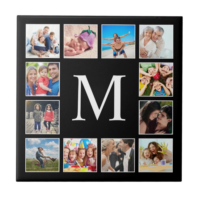 Custom Family Photo Collage Personalised Black Tile (Front)