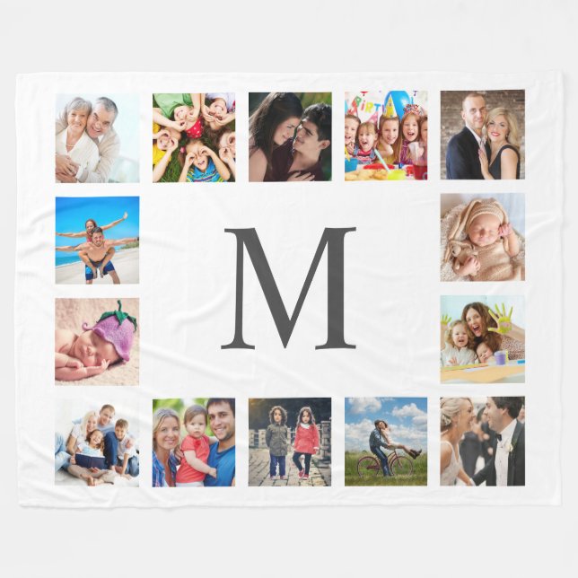 Custom Family Photo Collage Personalised White Fleece Blanket (Front (Horizontal))