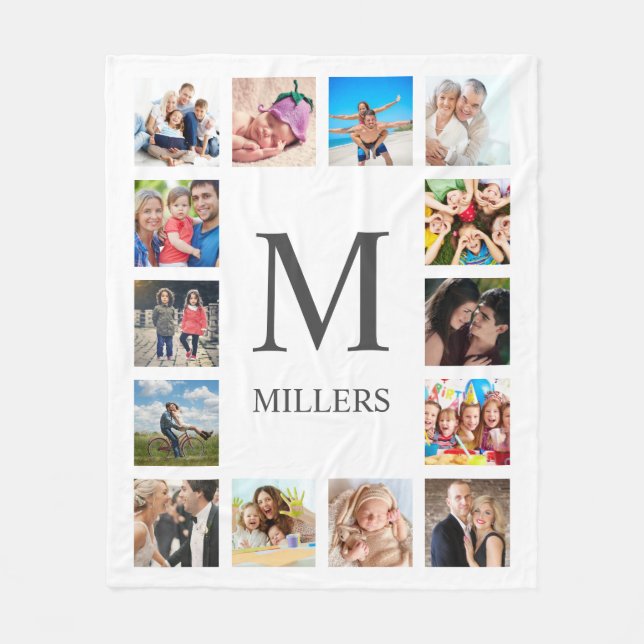 Custom Family Photo Collage Personalised White Fleece Blanket (Front)