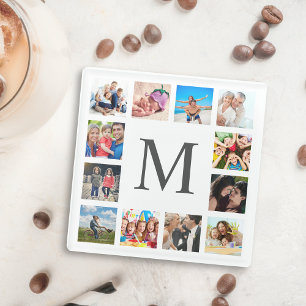 Custom Family Photo Collage Personalised White Glass Coaster