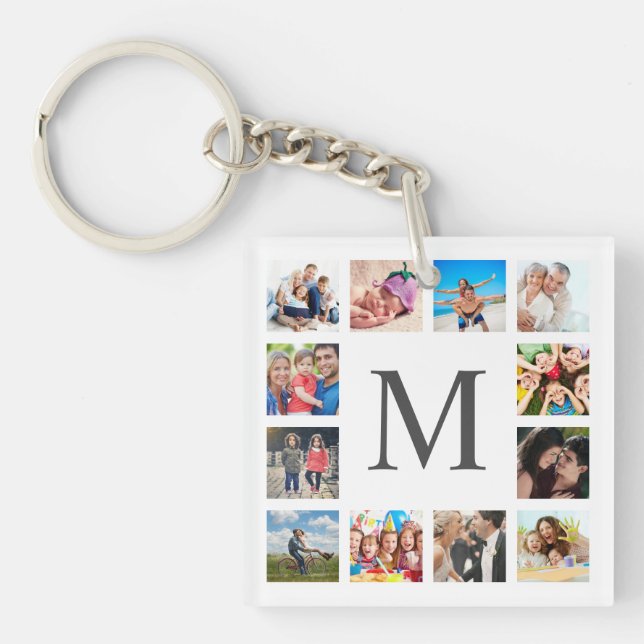 Custom Family Photo Collage Personalised White Key Ring (Front)