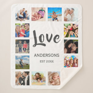 Custom Family Photo Collage Personalised White Sherpa Blanket
