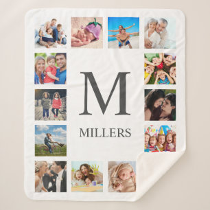 Custom Family Photo Collage Personalised White Sherpa Blanket