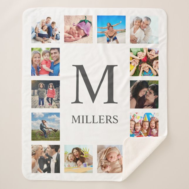 Custom Family Photo Collage Personalised White Sherpa Blanket (Front)