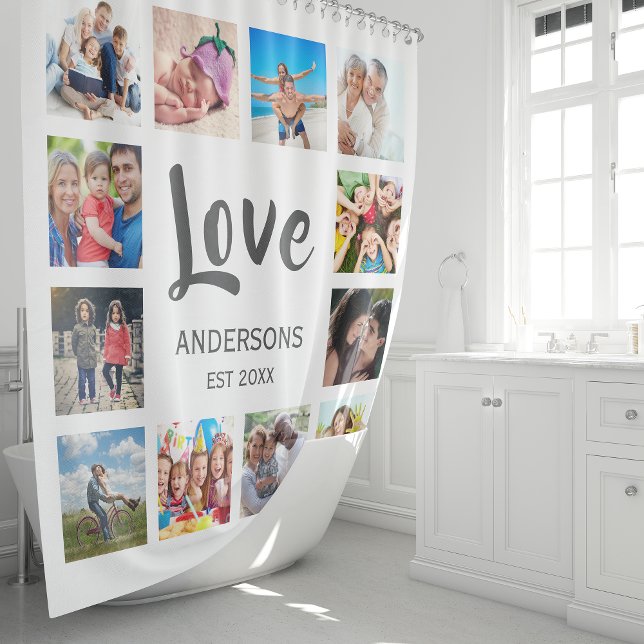 Custom Family Photo Collage Personalised White Shower Curtain (Creator Uploaded)
