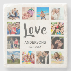 Custom Family Photo Collage Personalised White Stone Coaster