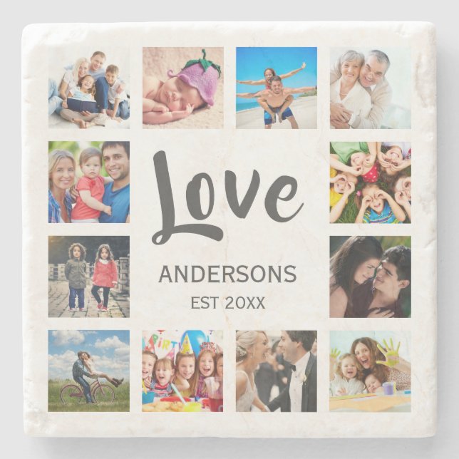 Custom Family Photo Collage Personalised White Stone Coaster (Front)