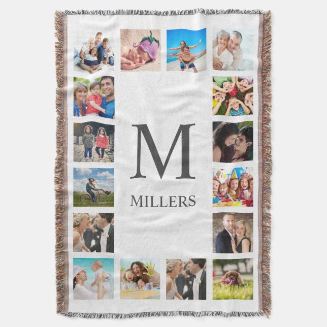 Custom Family Photo Collage Personalised White Throw Blanket (Front Vertical)