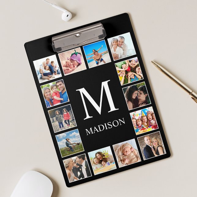 Custom Family Photo Collage Personalized Black Clipboard (Creator Uploaded)