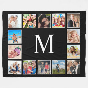 Custom Family Photo Collage Personalized Black Fleece Blanket