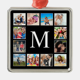 Custom Family Photo Collage Personalized Black Metal Tree Decoration