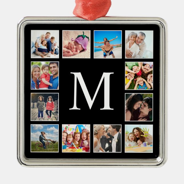 Custom Family Photo Collage Personalized Black Metal Tree Decoration (Front)