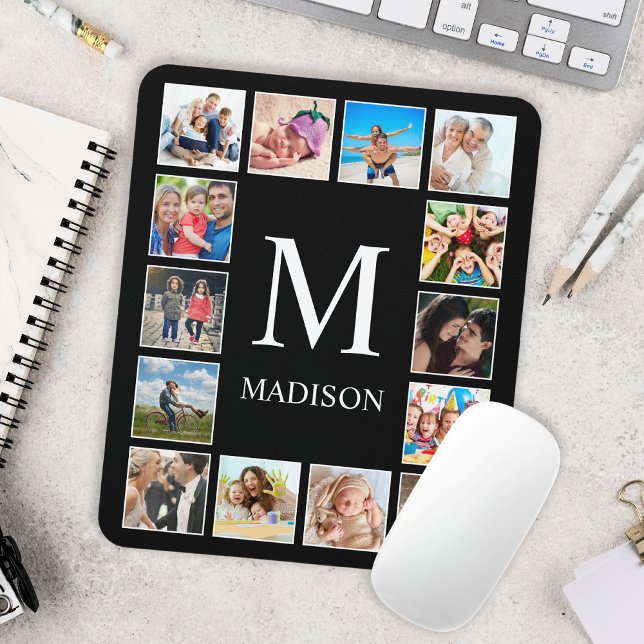 Custom Family Photo Collage Personalized Black Mouse Mat (Creator Uploaded)