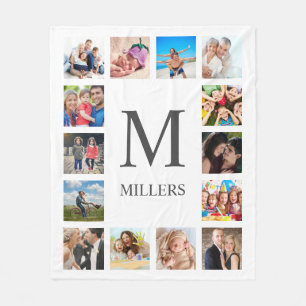 Custom Family Photo Collage Personalized White Fleece Blanket