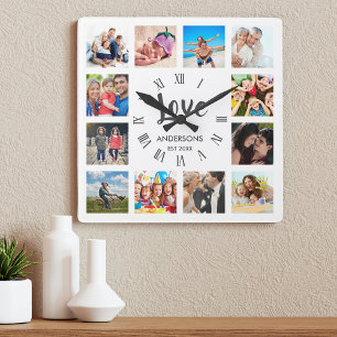 Custom Family Photo Collage Personalized White Square Wall Clock