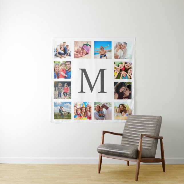 Custom Family Photo Collage Personalized White Tapestry (In Situ)