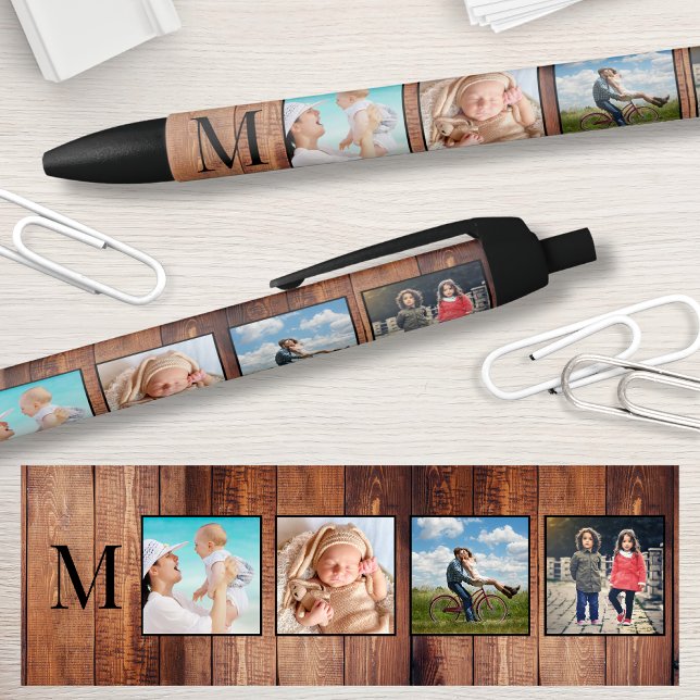 Custom Family Photo Collage Reclaimed Wood Black Ink Pen (Creator Uploaded)