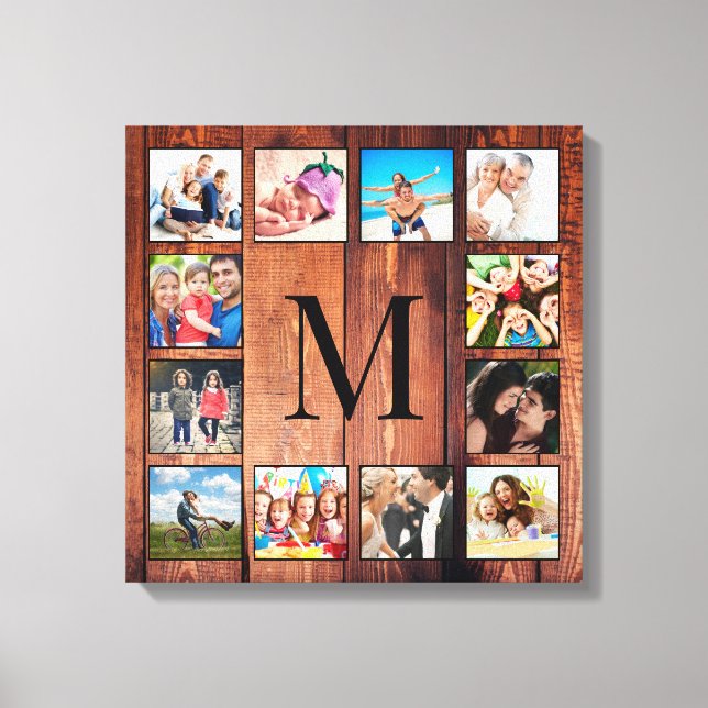 Custom Family Photo Collage Reclaimed Wood Canvas Print (Front)