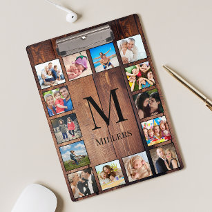 Custom Family Photo Collage Reclaimed Wood Clipboard