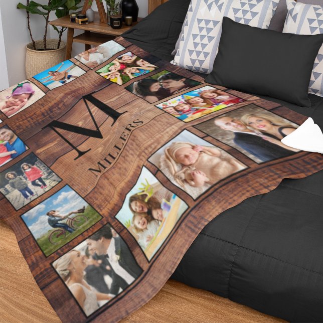Custom Family Photo Collage Reclaimed Wood Fleece Blanket (Creator Uploaded)