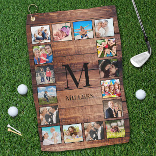Custom Family Photo Collage Reclaimed Wood Golf Towel