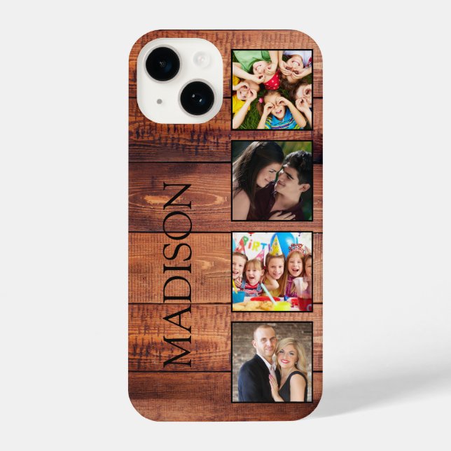 Custom Family Photo Collage Reclaimed Wood iPhone Case (Back)