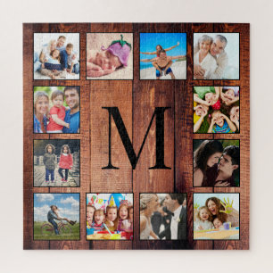 Custom Family Photo Collage Reclaimed Wood Jigsaw Puzzle