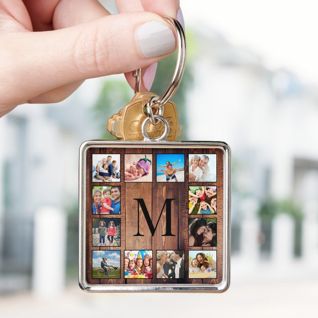 Custom Family Photo Collage Reclaimed Wood Key Ring (Creator Uploaded)