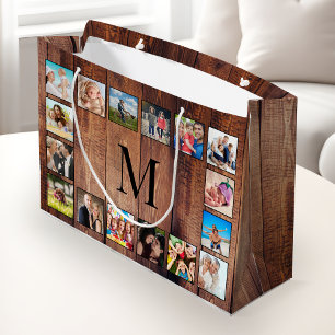 Custom Family Photo Collage Reclaimed Wood Large Gift Bag