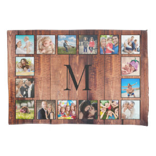 Custom Family Photo Collage Reclaimed Wood Pillowcase